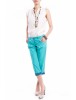 Pantaloni TinaR 3/4 turcoaz cu manseta albastra in buline